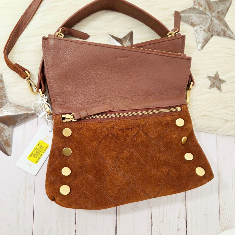 Hammitt Dillon convertible crossbody bag Chocolate Diamond Suede Antique Gold NW - Picture 6 of 10
